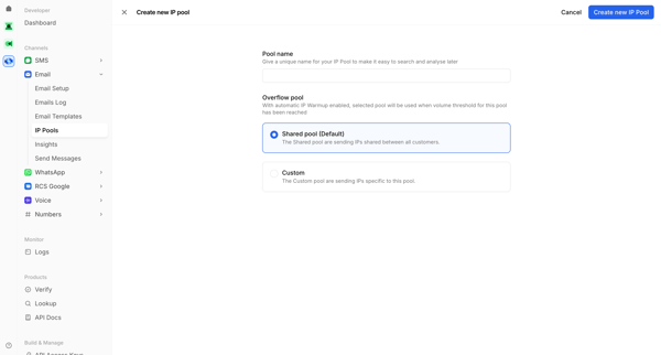 Create new IP pool | Bird screen