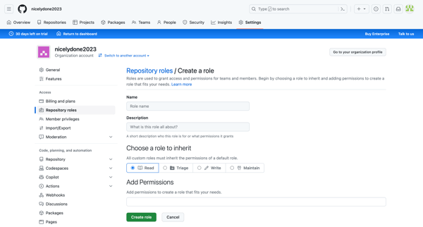 Repository roles screen