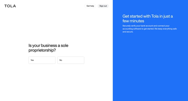 Get Started • Tola screen