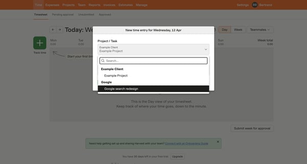 Timesheet – nicelydone – Harvest screen