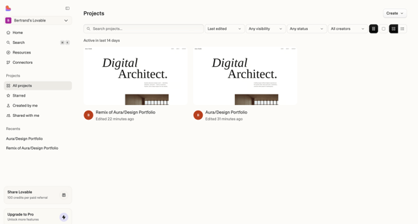 Projects | Lovable screen