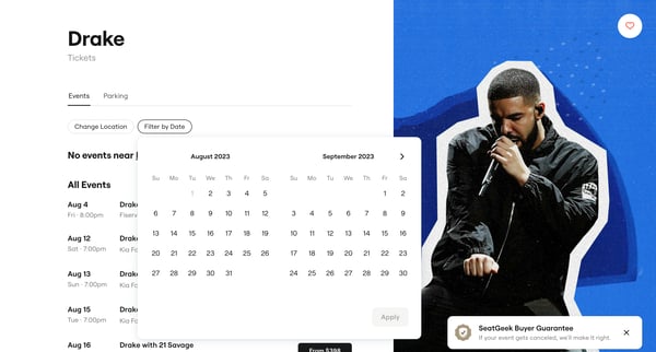 Drake Concert Tickets, 2023 Tour Dates | Locations  SeatGeek screen
