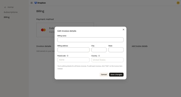 Billing Management screen