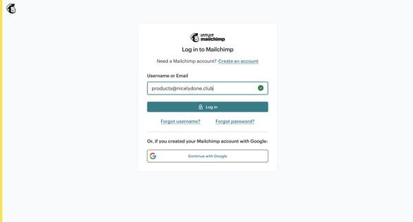 Login | Mailchimp screen