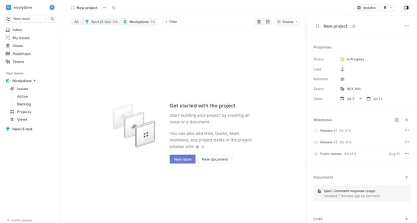 New project screen