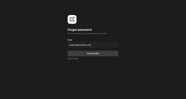 Kitemaker · Forgot password screen
