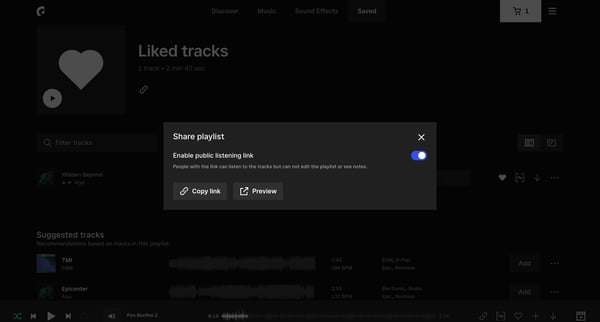 Playlist | Epidemic Sound screen