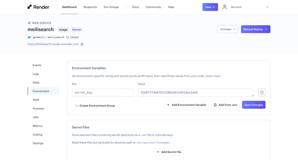 meilisearch ・ Web Service ・ Render Dashboard from Render