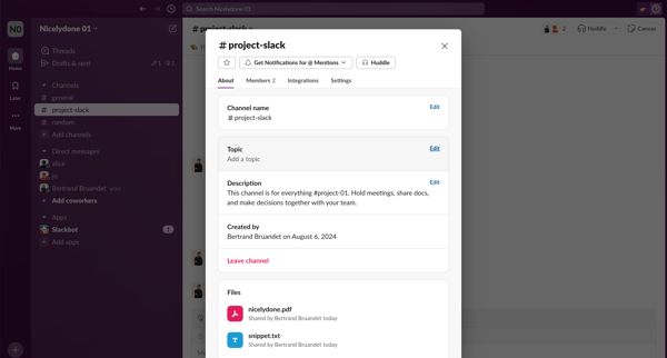 project-slack Channel - Nicelydone 01 - Slack screen