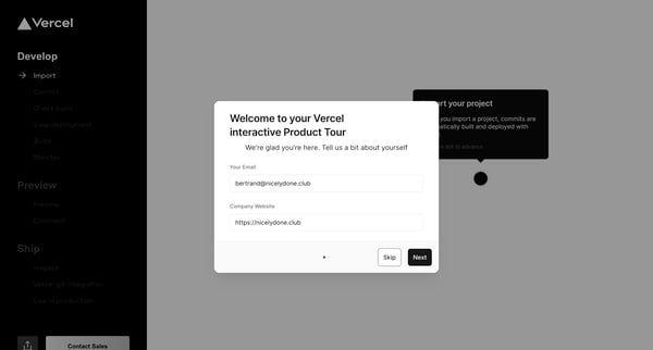 Product Tour – Vercel screen