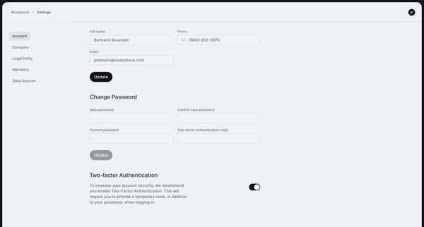 Account screen