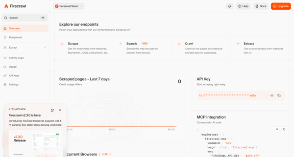 Dashboard | Firecrawl screen