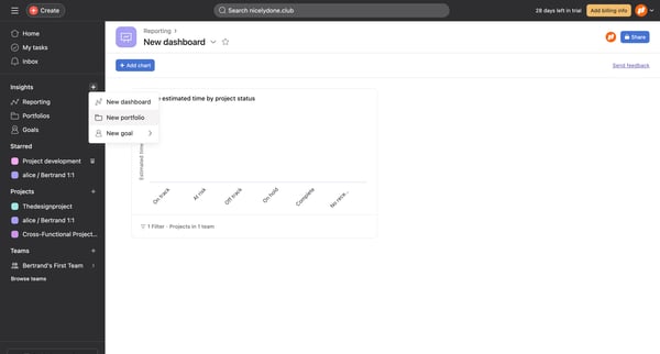 New dashboard - Asana screen