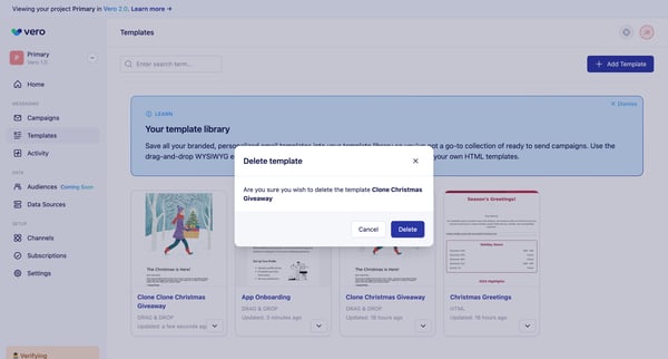 Templates screen