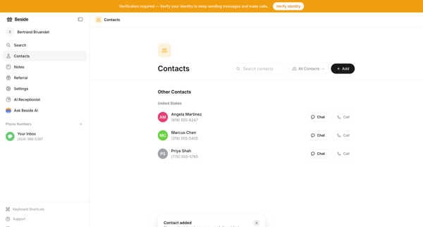 Contacts - Beside screen