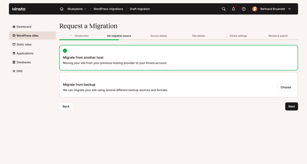 Migrations - MyKinsta screen