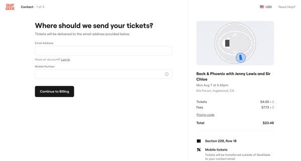 Secure Checkout | SeatGeek screen