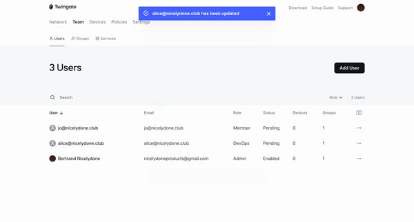 Users | Twingate Admin screen