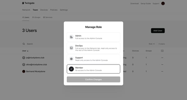Users | Twingate Admin screen