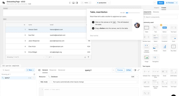 Onboarding Page - d332 | Editor  Retool screen