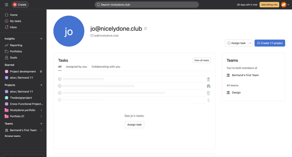 ● jo’s profile - Asana screen