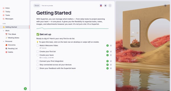 Superlist | Getting Started screen