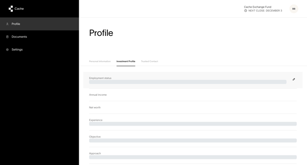 Cache – Profile screen