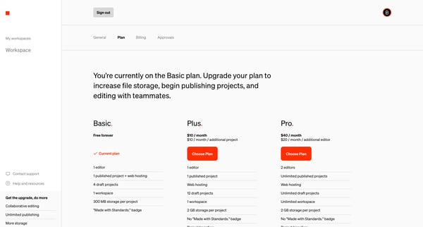 Standards - Plan screen
