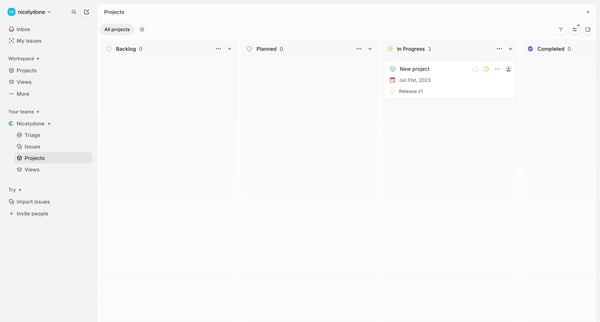 Nicelydone › Projects screen