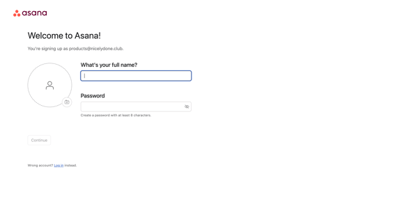Set up your account - Asana screen