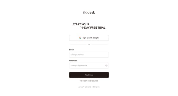 Sign up | Flodesk screen