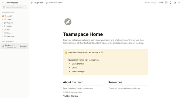 Teamspace Home screen