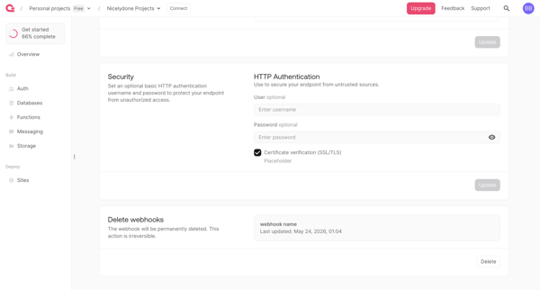 Webhook - Appwrite screen