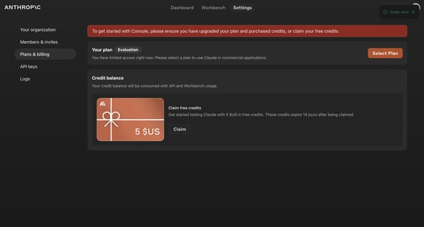 Anthropic Console screen