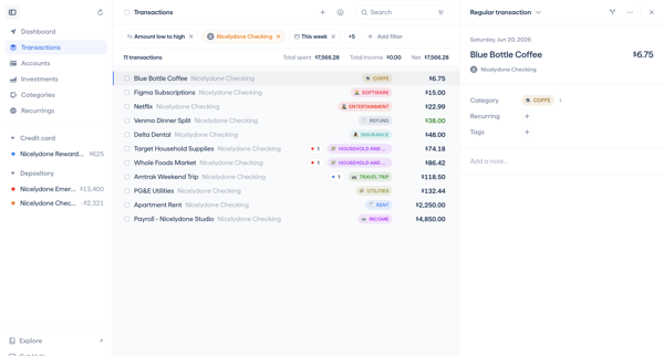 Copilot Money | Transactions screen