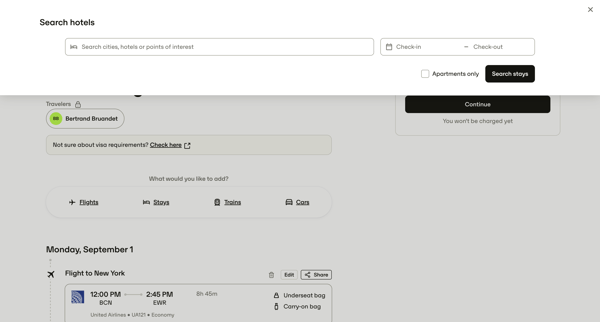 Flight to New York — TravelPerk screen