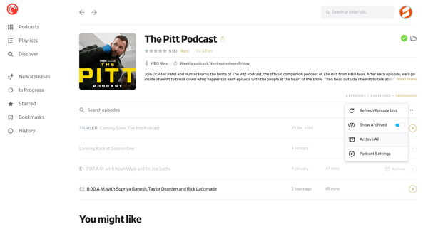 The Pitt Podcast - Pocket Casts screen