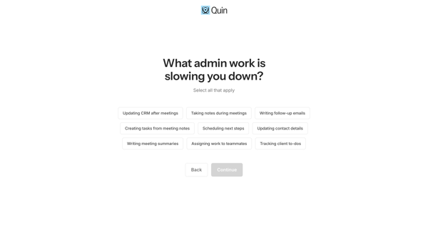Get Started | Quin screen