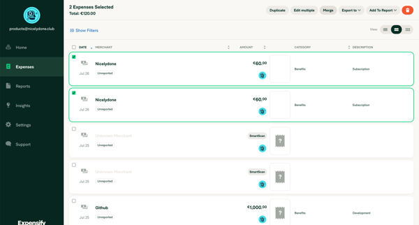 Expensify - Expenses screen
