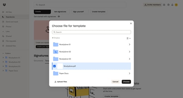 Signatures - Dropbox screen