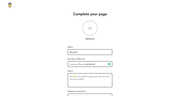 Signup - Buy Me a Coffee screen