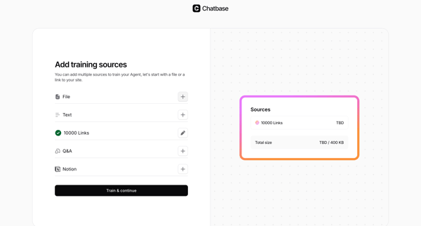 Create Agent - Chatbase screen