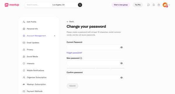 Change your password screen