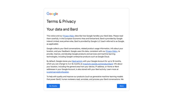 Bard - Chat Based AI Tool from Google, Powered by PaLM 2 screen