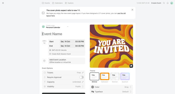 Create Event · Luma screen