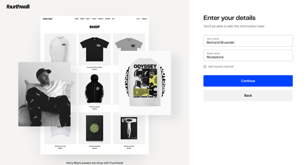 Enter your details | Fourthwall screen