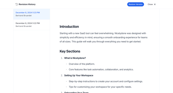 Editing Getting Started with Nicelydone screen