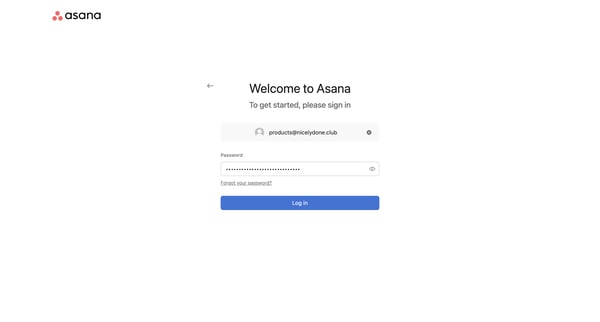 Log in - Asana screen