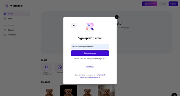 Create - PhotoRoom screen