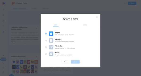 Portal | Productboard screen